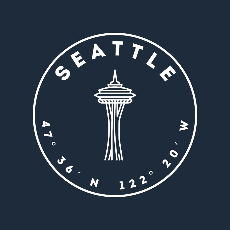 Seattle mit Space Needle und Koordinaten