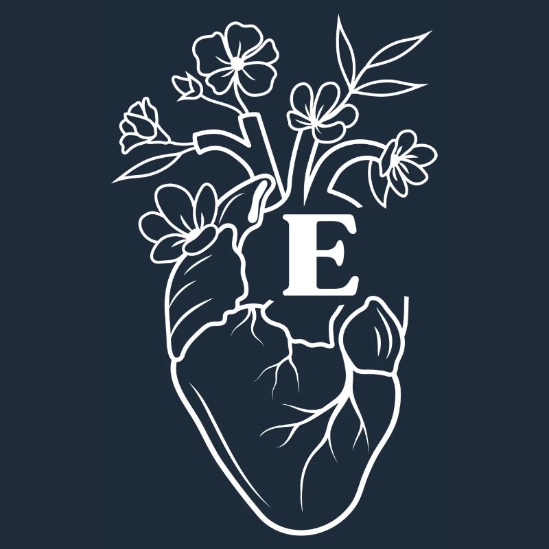 Buchstabe e Herz weiße florale Anatomie