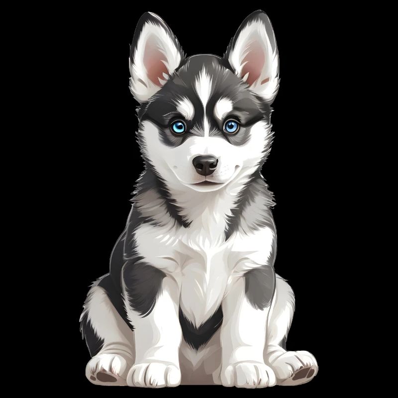 Illustration eines jungen dunkelgrauen Husky-Welpen