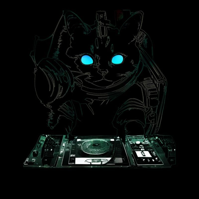 DJ cat avec table de mixage