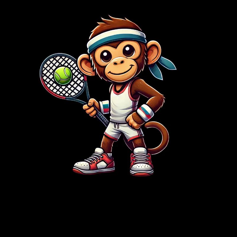 Tennis Playing Monkey Chimpanzee Cartoon