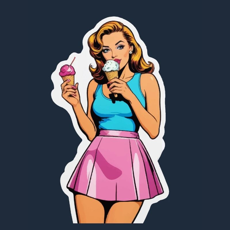 Fille rétro mangeant de la crème glacée