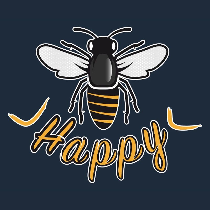 Glückliche Biene mit 'Happy'-Schriftzug