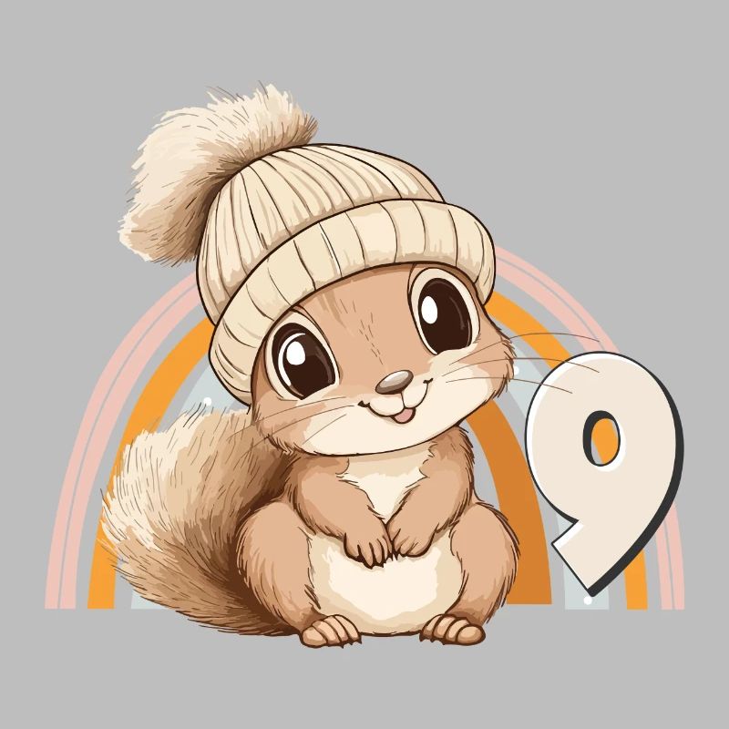 9. Geburtstag Eichhörnchen Regenbogen Süß Niedlich