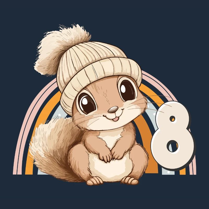 8. Geburtstag Eichhörnchen Regenbogen Süß Niedlich