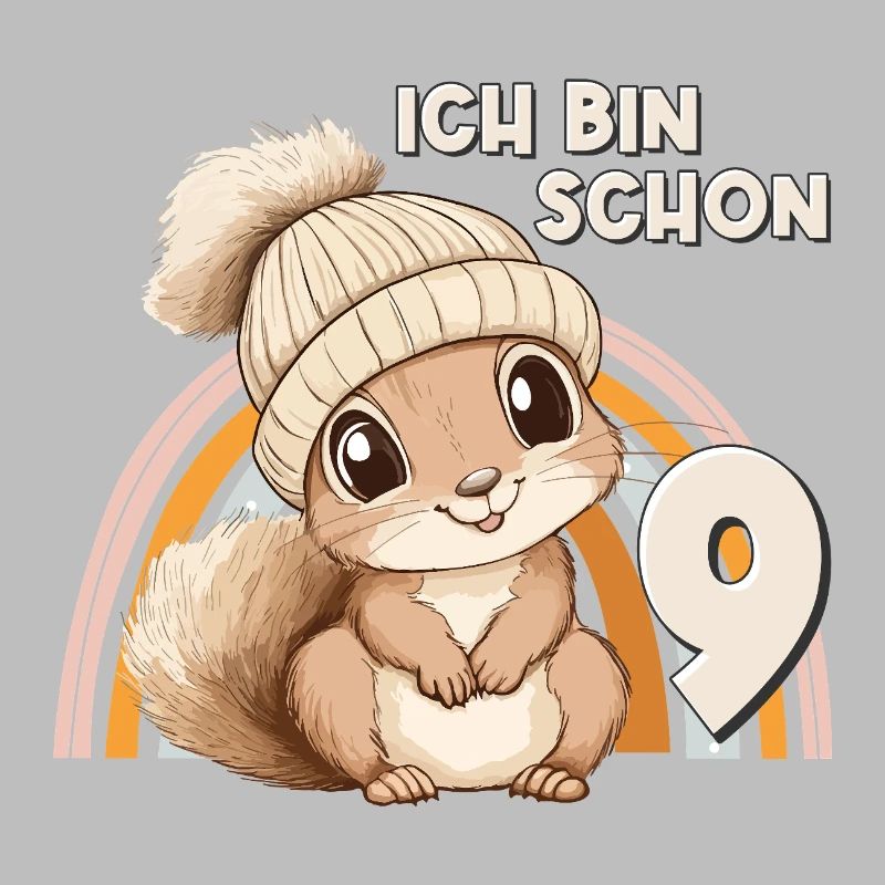 9. Geburtstag Eichhörnchen Regenbogen Süß Niedlich