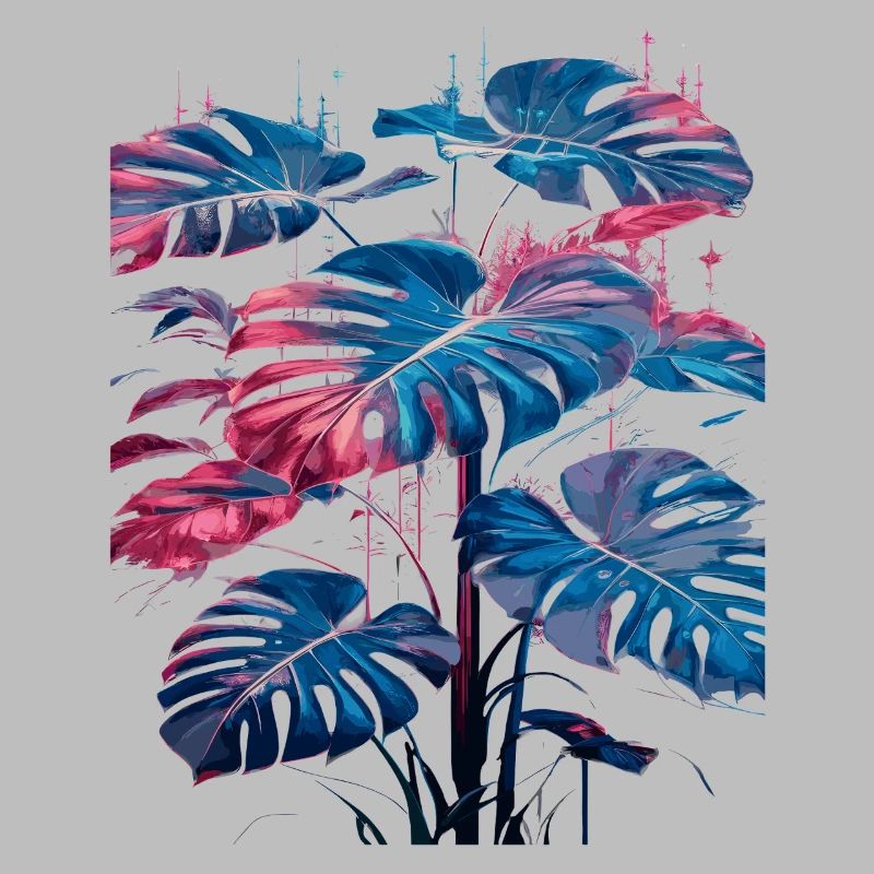 Retro Monstera Pflanze Neon Synthwave
