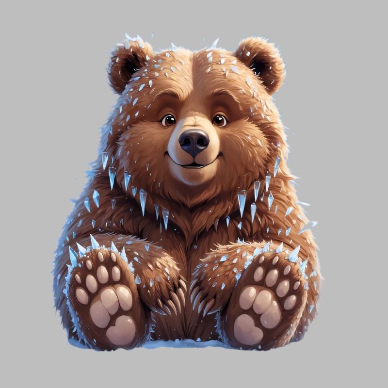 Brown cuddly bear with snow and icicles