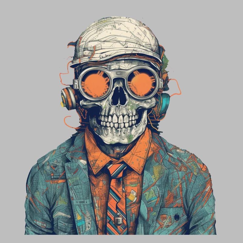Cool skeleton portrait with sunglasses, cap