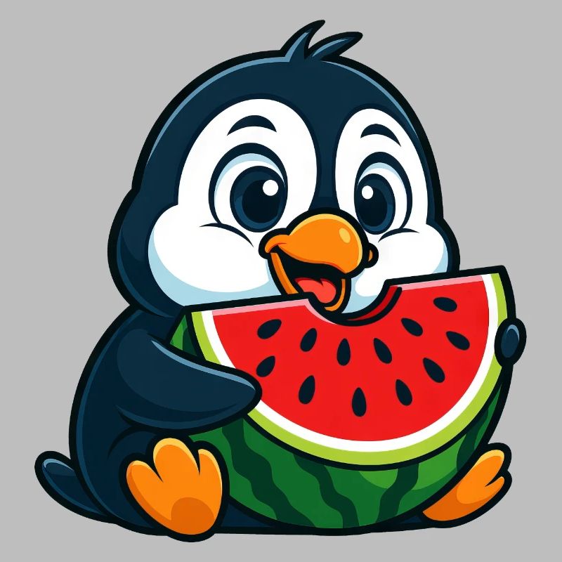 pingouin mignon avec pastèque dessin animé fruit arctique