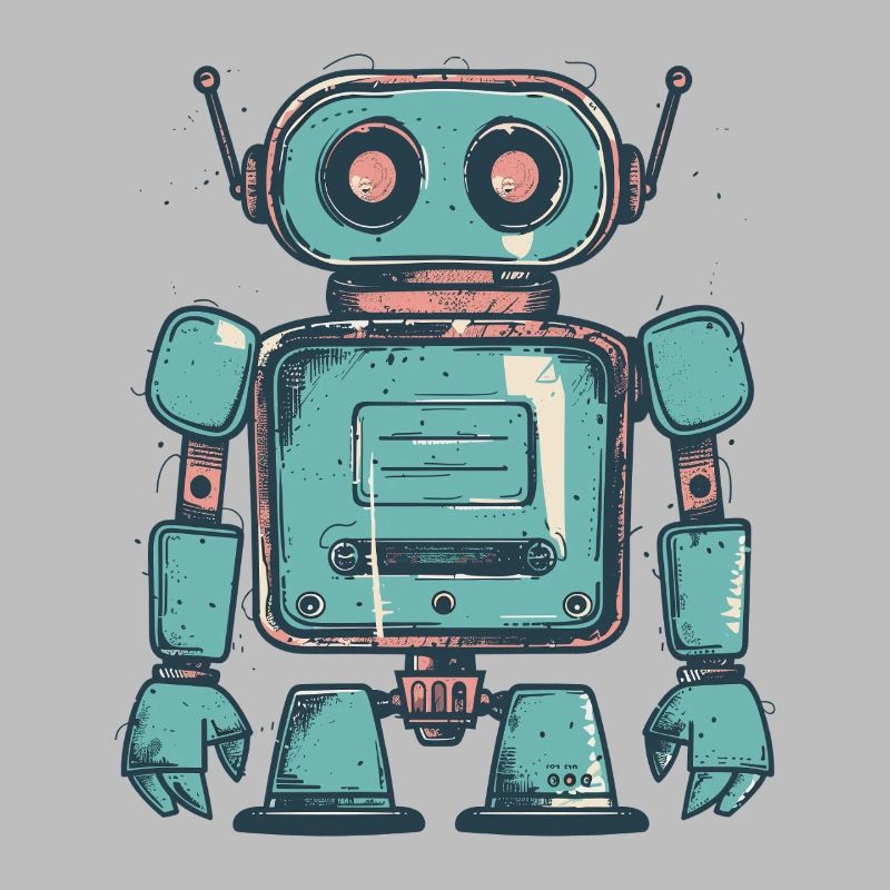 Retro Teal Robot Drawing