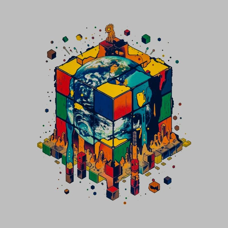 Terre dans le Cube de Blocs de Couleur