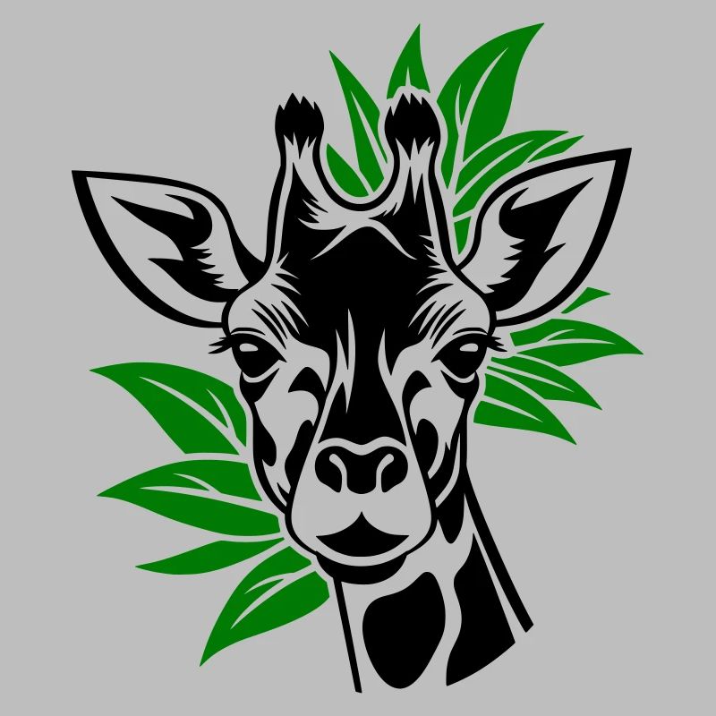 Giraffe with leaves in the background