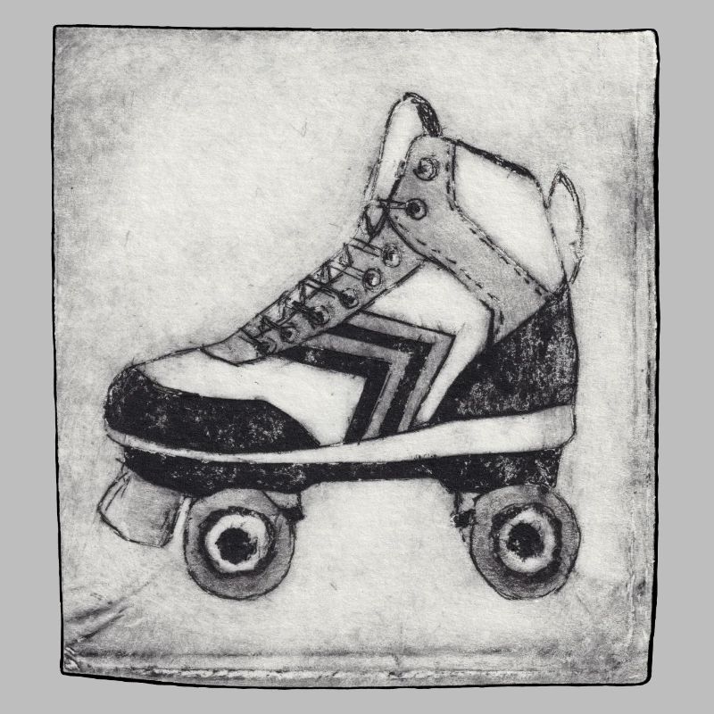 Retro Rollschuh - handgeschnitzte Druckvorlage