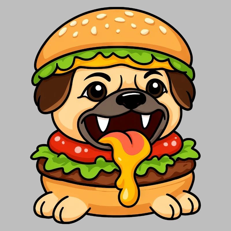 Drôle de carlin avec burger cheeseburger restauration rapide