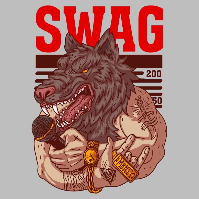 Rapper mit Wolfskopf und Tattoos