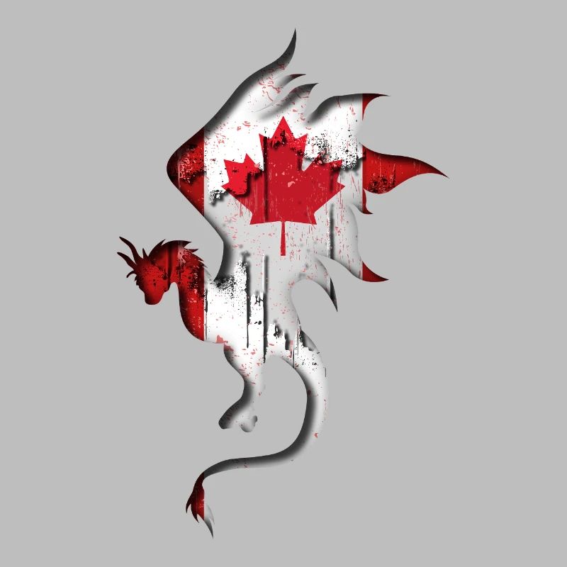 Drapeau du Canada - Canada - Silhouette de dragon