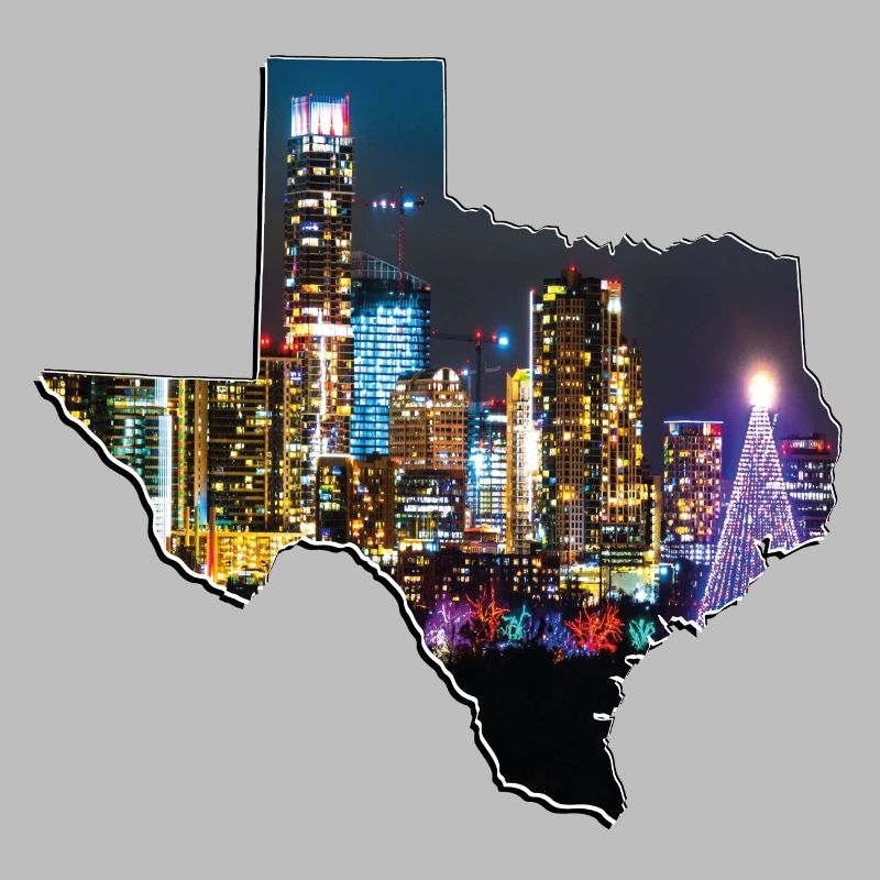 Austin Skyline in Texas State Map