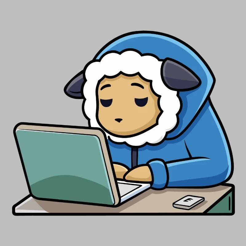 Un mignon mouton hacker dort dans un sweat à capuche devant le PC