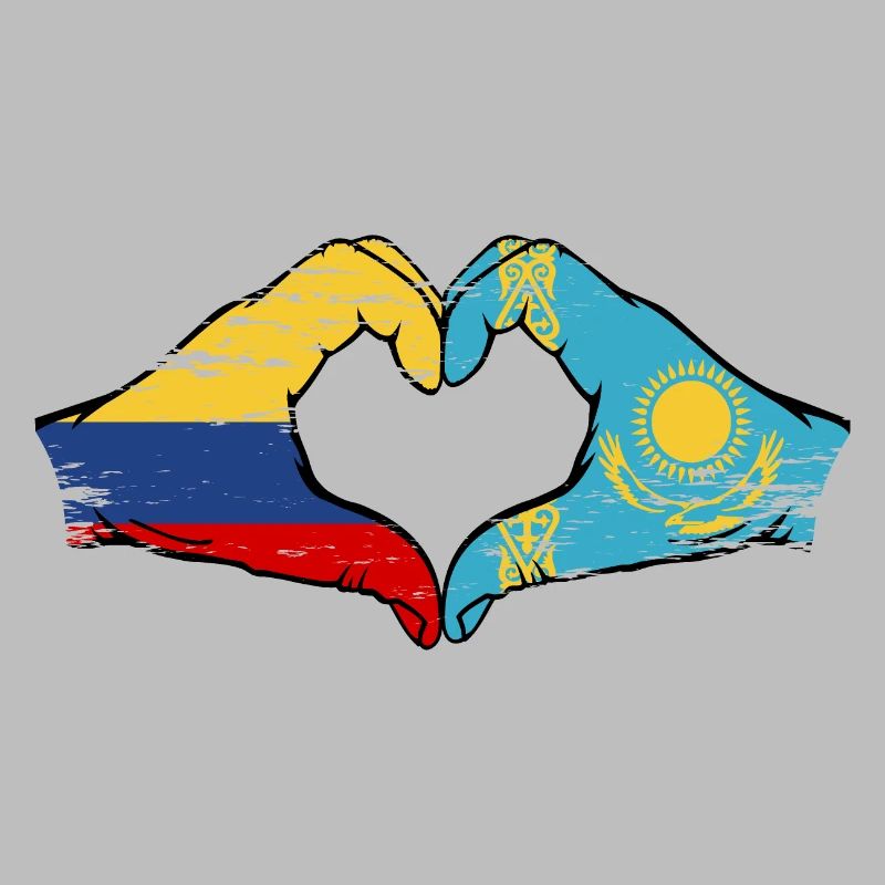 Colombie Kazakhstan drapeau mains forme de coeur utilisé