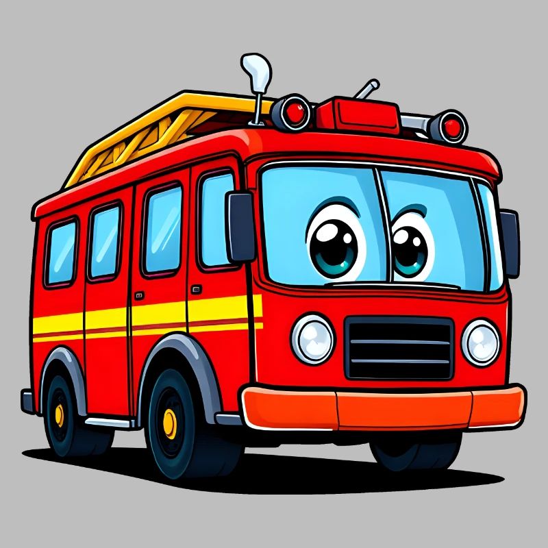 Playful Fire Truck Comic Illustration