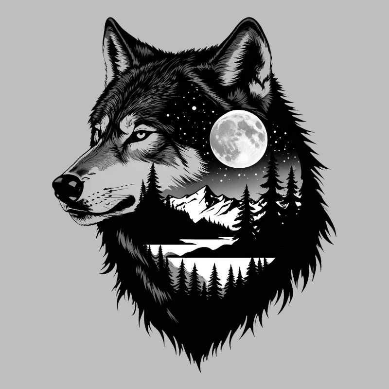 Schwarzer Wolf Wolfportrait. Wolfdesign