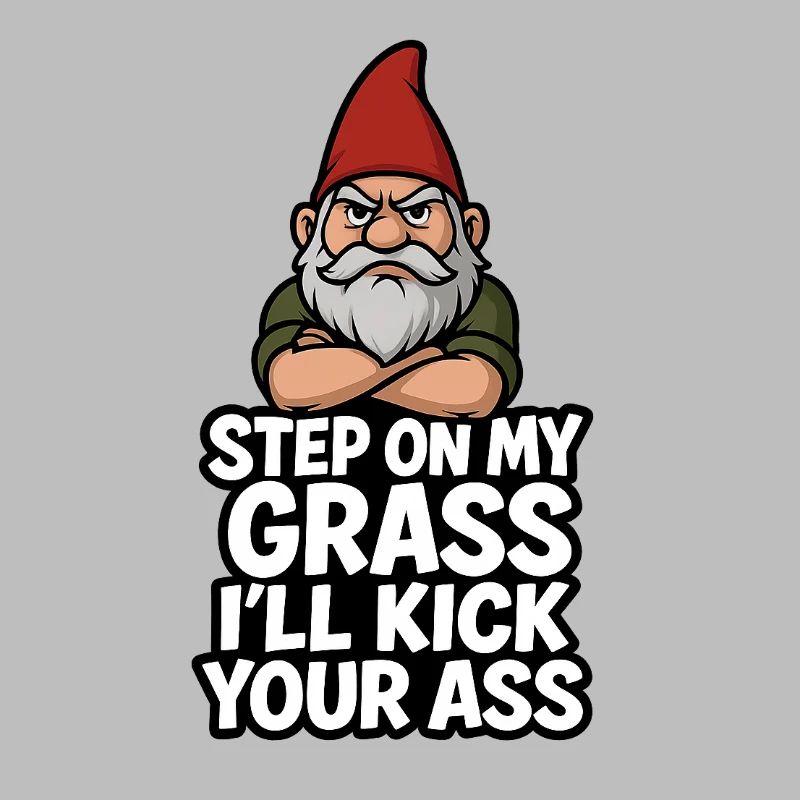 Gnome disant Marche sur mon herbe