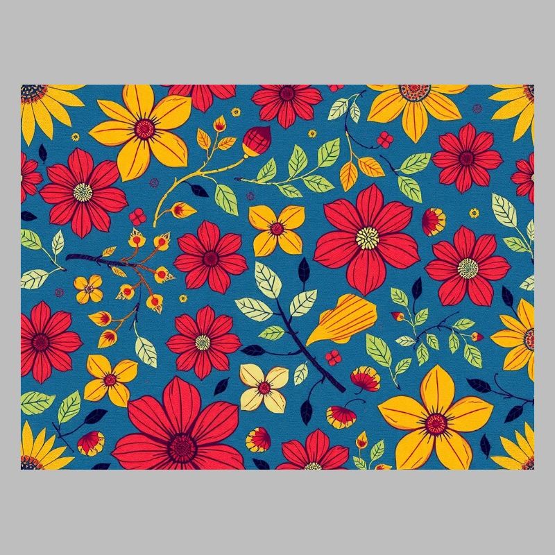 Floral pattern with red and yellow on blue