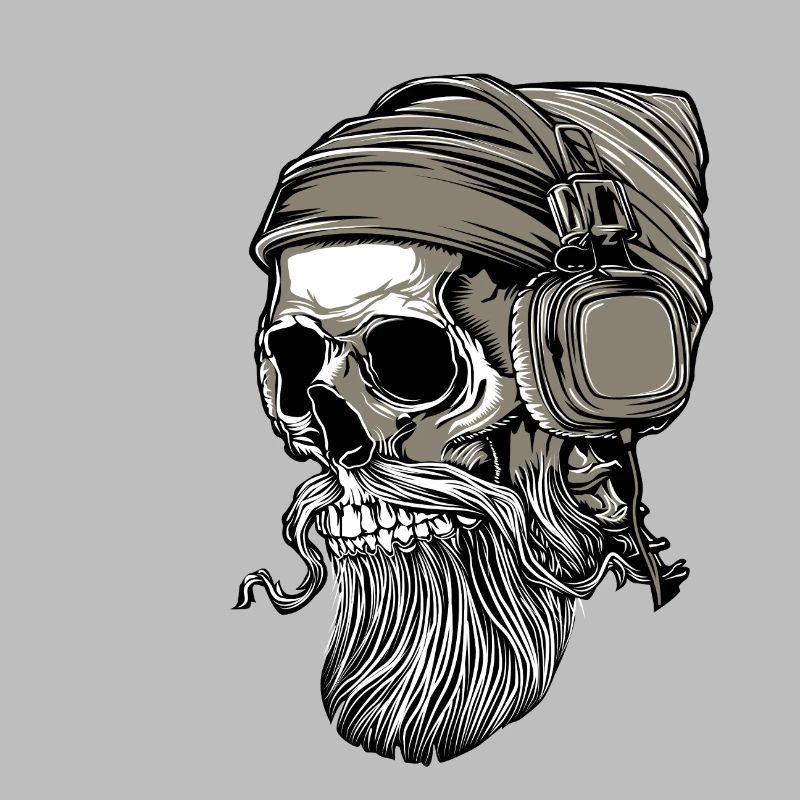 Bart Hipster Skull mit Kopfhörer