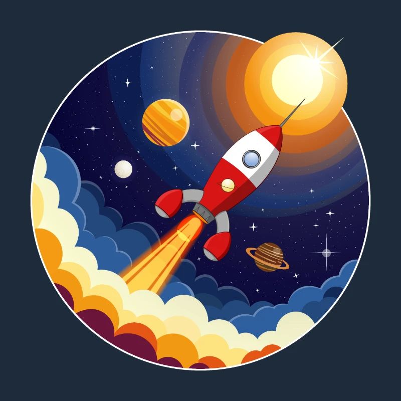 Buntes Bild einer Rakete im Weltraum