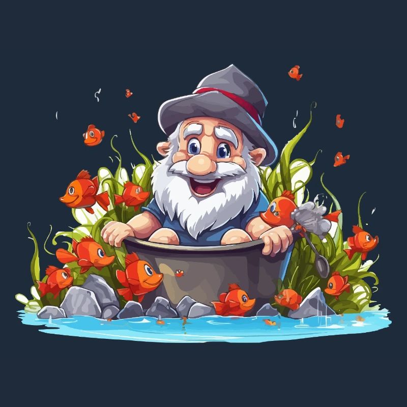 Gnome in the bathing pot by the pond