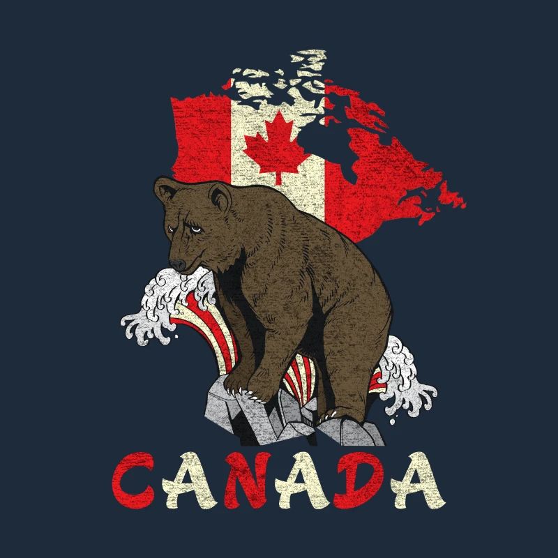 Canada bear design with map and flag