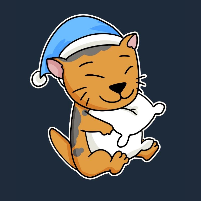 Sleeping Tired - Cat with Pillow and Sleepy Cap