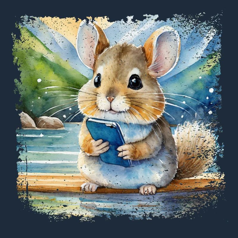 Cute young chinchilla using mobile phone