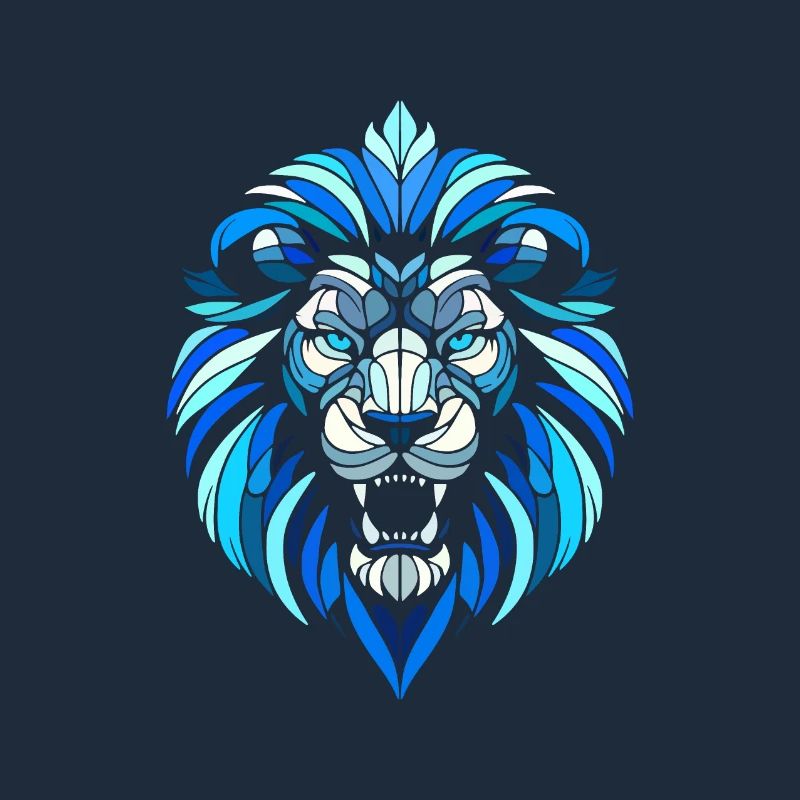 blue lion head, geometric patterns, polygons
