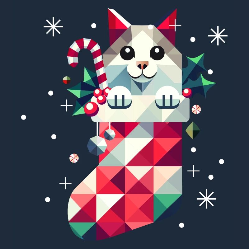 Chat mignon dans un bas de Noël coloré