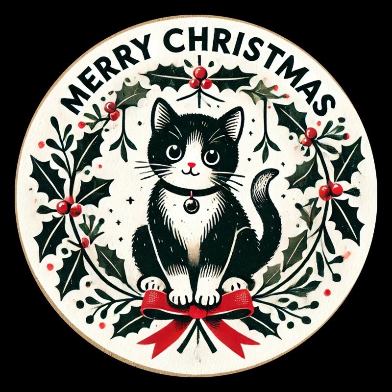Couronne de houx festive en forme de chat noir