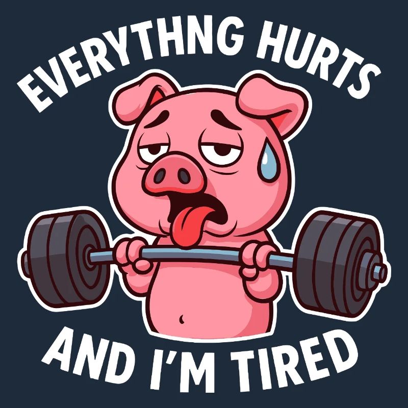 Exhausted Pig Lifting Weights Design