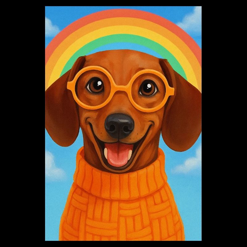Chien joyeux avec lunettes et arc-en-ciel