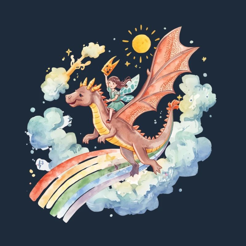 Mädchen mit Drachen und Regenbogen