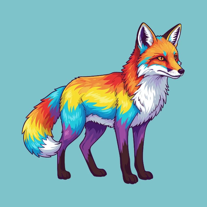 Aquarelle Pop Art Arc-en-ciel Fox Coloré