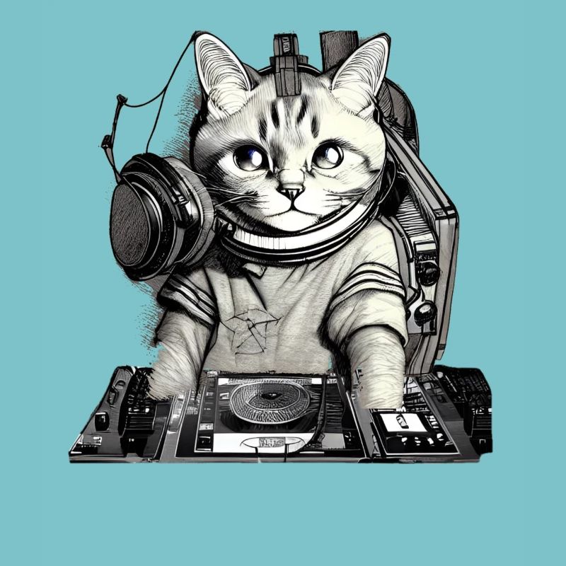 DJ cat avec table de mixage