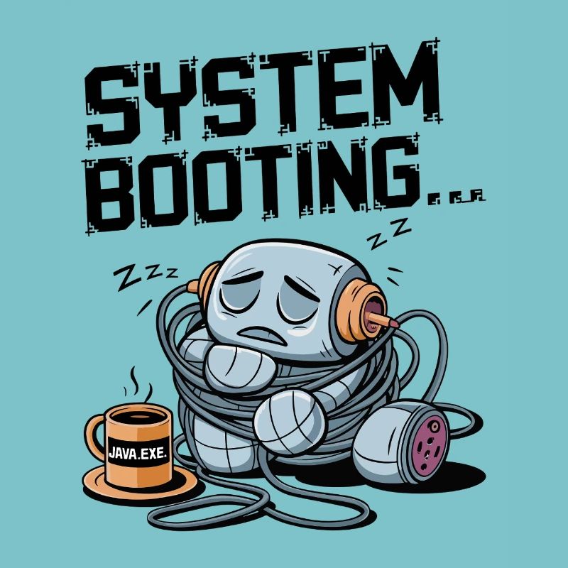 Sleepy Robot Booting avec du café Java.exe - Drôle