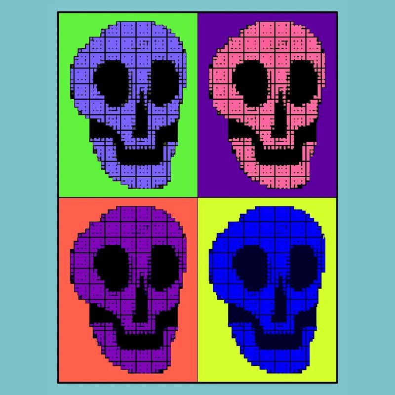 Vier bunte Totenköpfe
