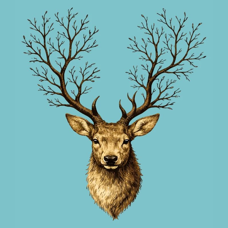 Hirschkopf mit Baumgeweih – Mystischer Waldgeist