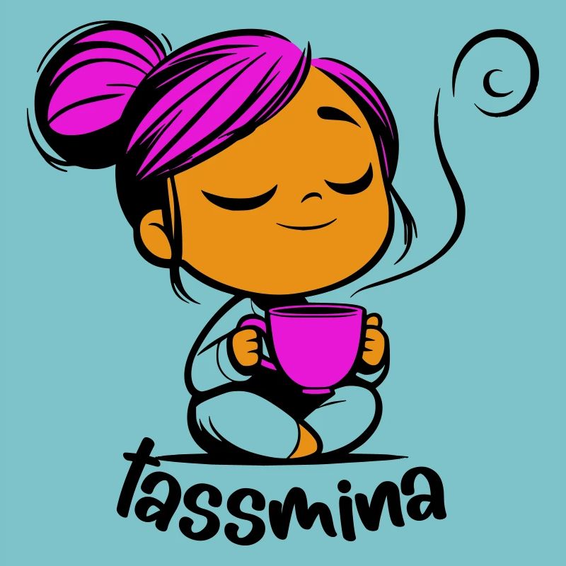 Tassmina enspannt mit einer Tasse Tee oder Kaffee