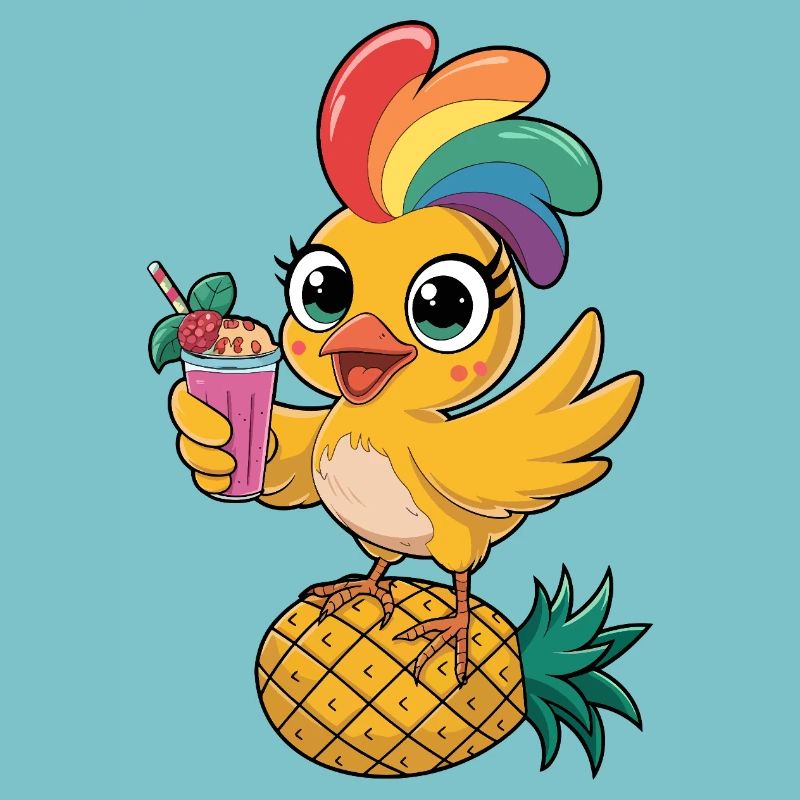 Süßes tropisches Huhn mit Regenbogenfedern