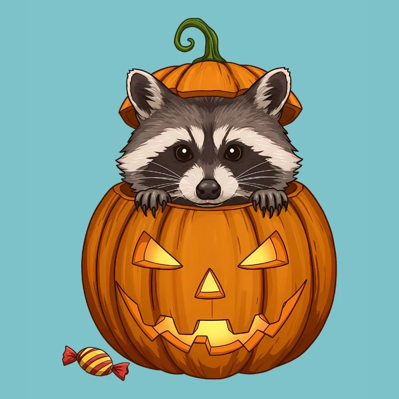 Raccoon Peeking from a Jack-o'-Lantern