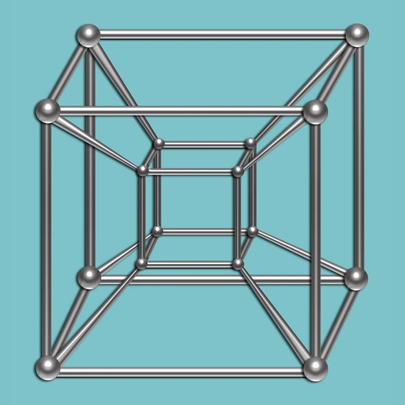 Tesseract, 4D Hypercube, digital silber, Symbol