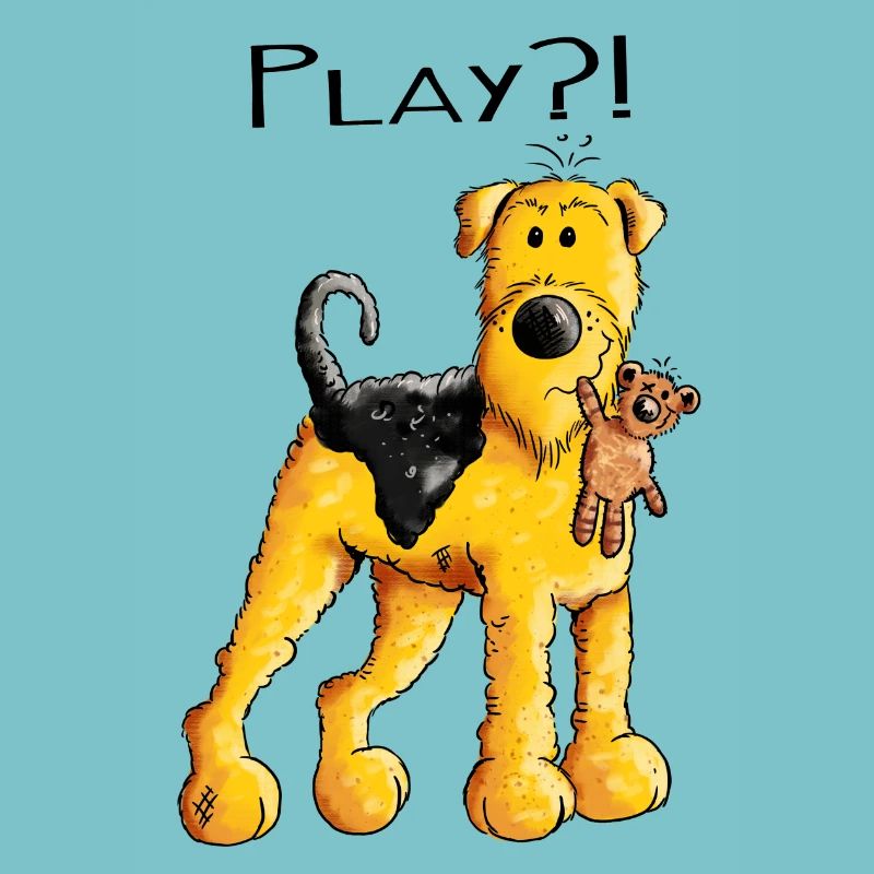 Play Airedale Terrier mit Teddy - Comic - Fun